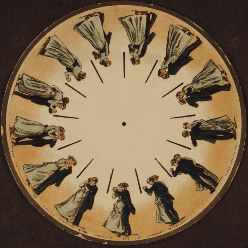 Muybridge, Eadweard, 1830-1904, artist.  Creative Commons:  https://commons.wikimedia.org/wiki/File:Phenakistoscope_3g07690a.gif